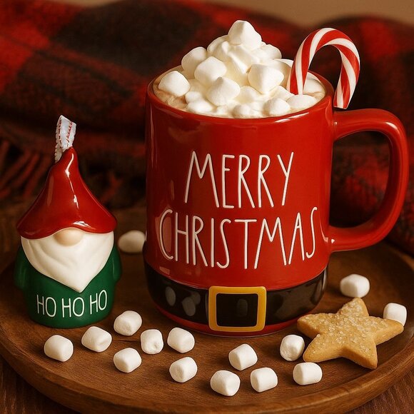 Rae Dunn Merry Christmas Gift Set Mug And Gnome HOHOHO Ornament Kitchen Decor - Picture 1 of 15